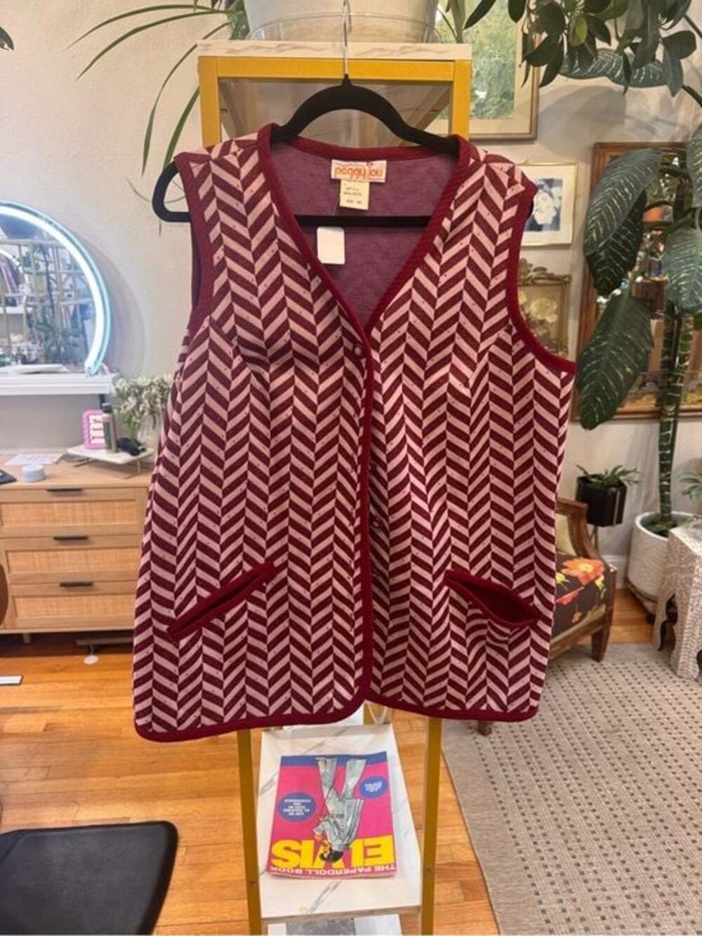 Vintage, Peggy Lou Burgundy & Cream Chevron Knit Vest